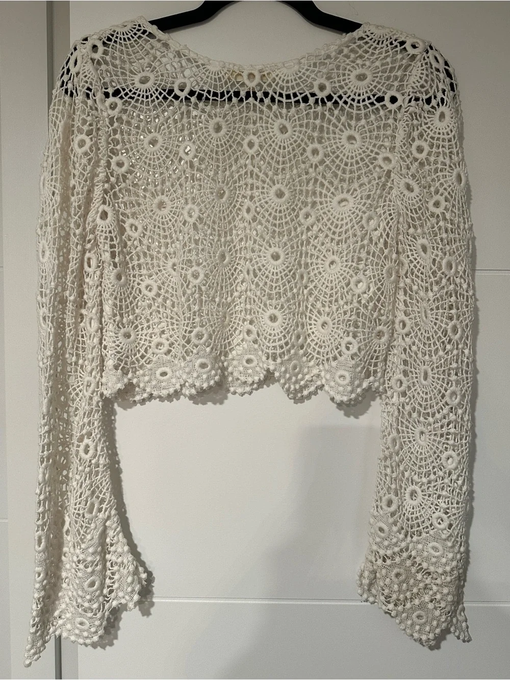 LoveShackFancy Ivory Crochet Lace Cropped Bell Sleeve Top Size S